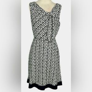 Kate Spade Sleeveless Black/White Bird Print Dress w Offset Tie Bodice